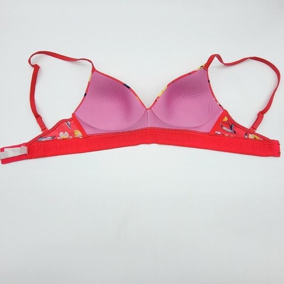 Pink Victorias Secret Wear Everywhere Wireless Lightly Lined Bra 32C Red Floral - Picture 6 of 14